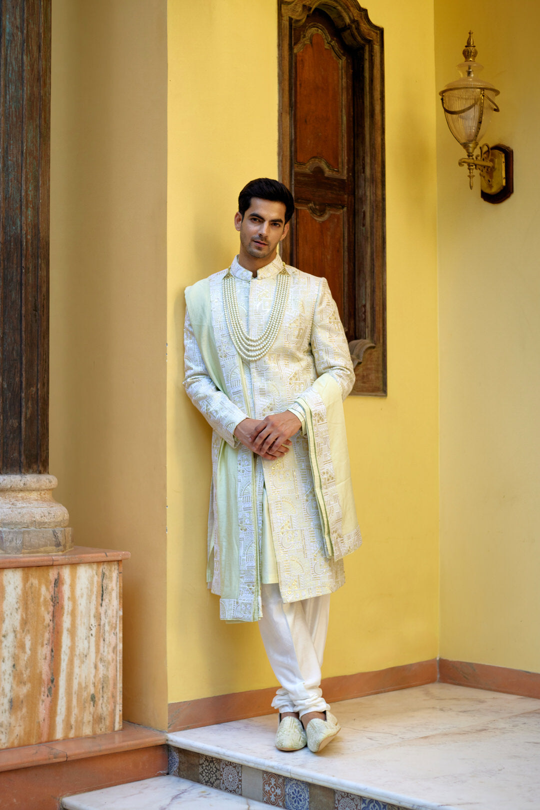 ZAHID SHERWANI SET (MINT GREEN)