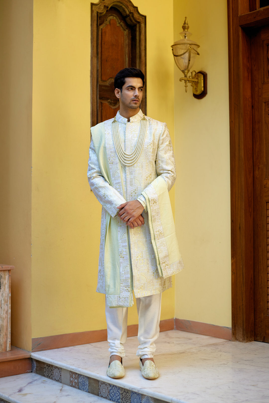 ZAHID SHERWANI SET (MINT GREEN)