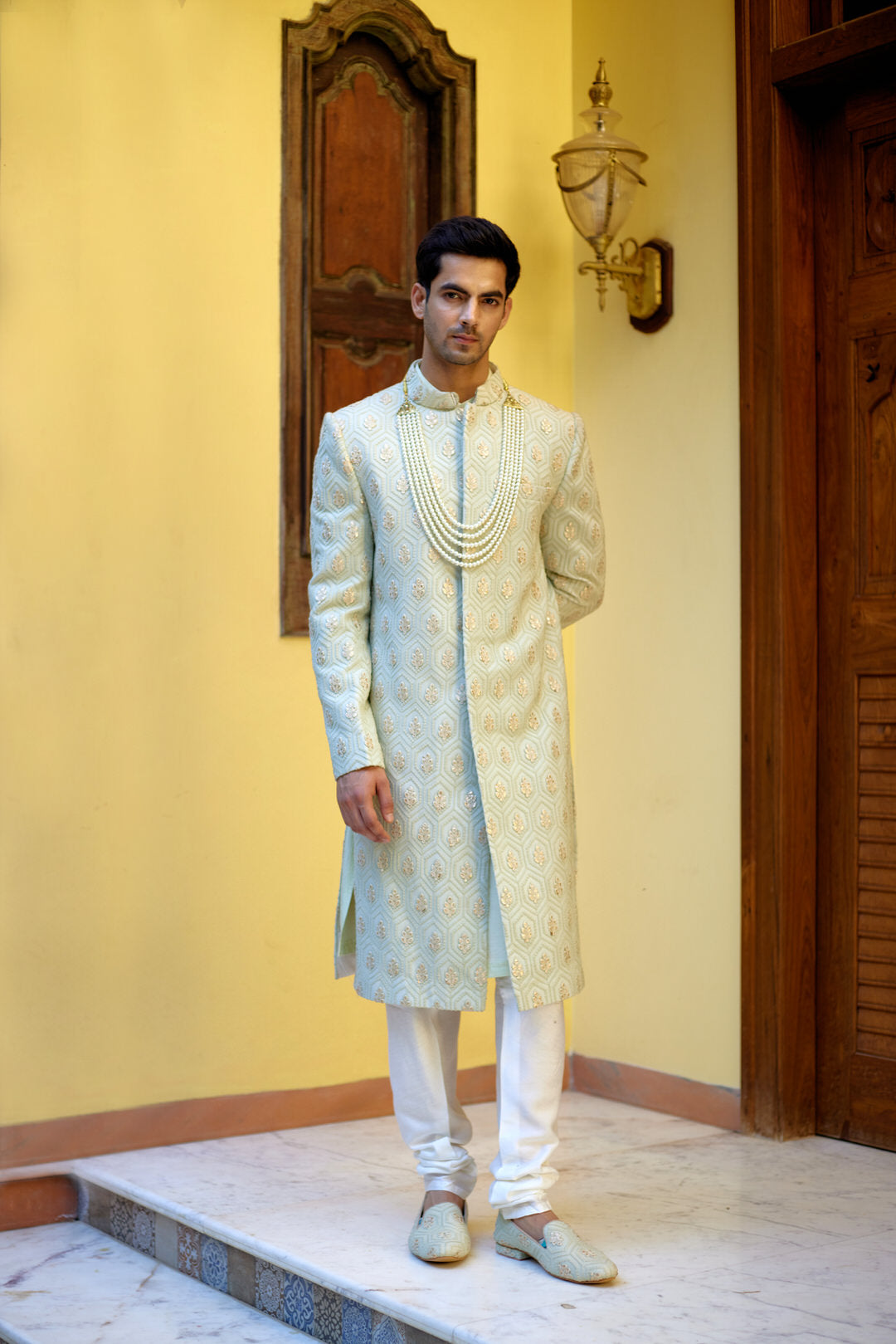 FAHAD SHERWANI SET (MINT GREEN)