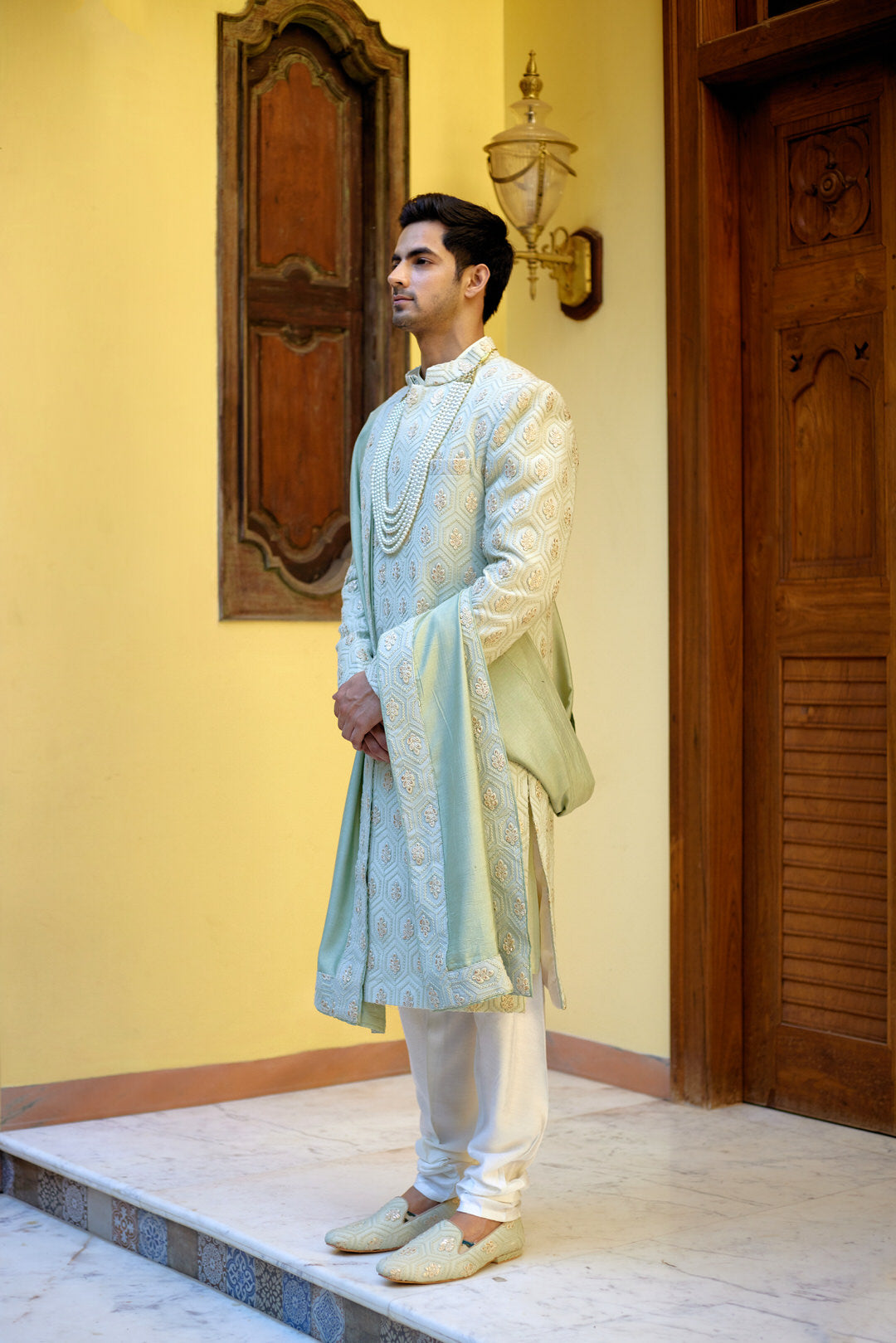 FAHAD SHERWANI SET (MINT GREEN)