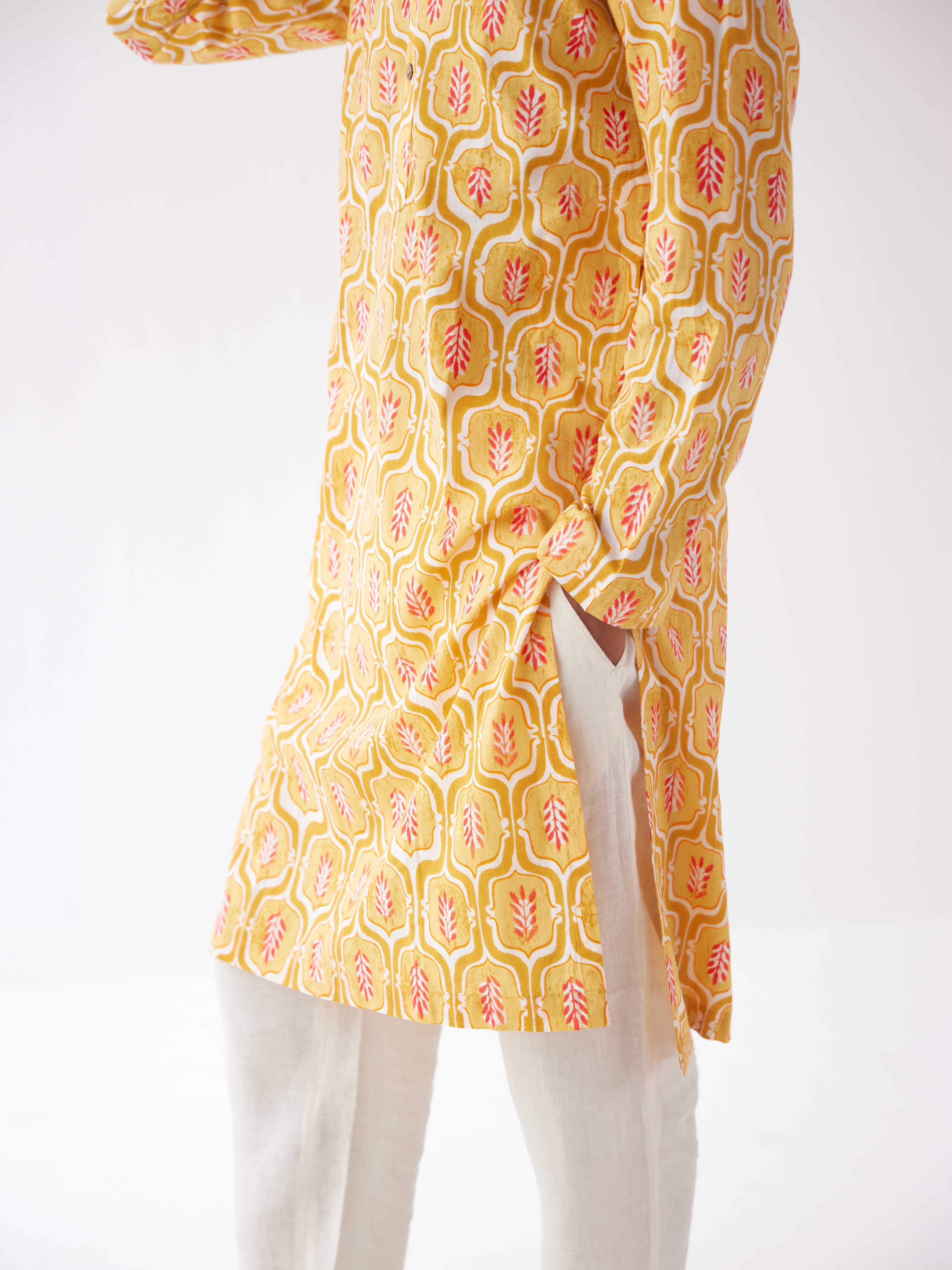 MUSTARD COTTON PRINTED KURTA