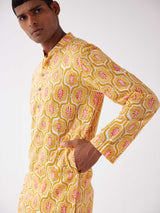 MUSTARD COTTON PRINTED KURTA