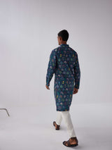 NAVY FLORAL MUGHAL KURTA