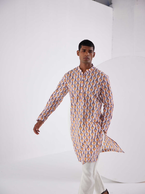 WHITE TULIP PRINTED COTTON KURTA