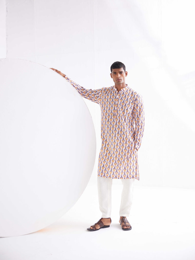 WHITE TULIP PRINTED COTTON KURTA