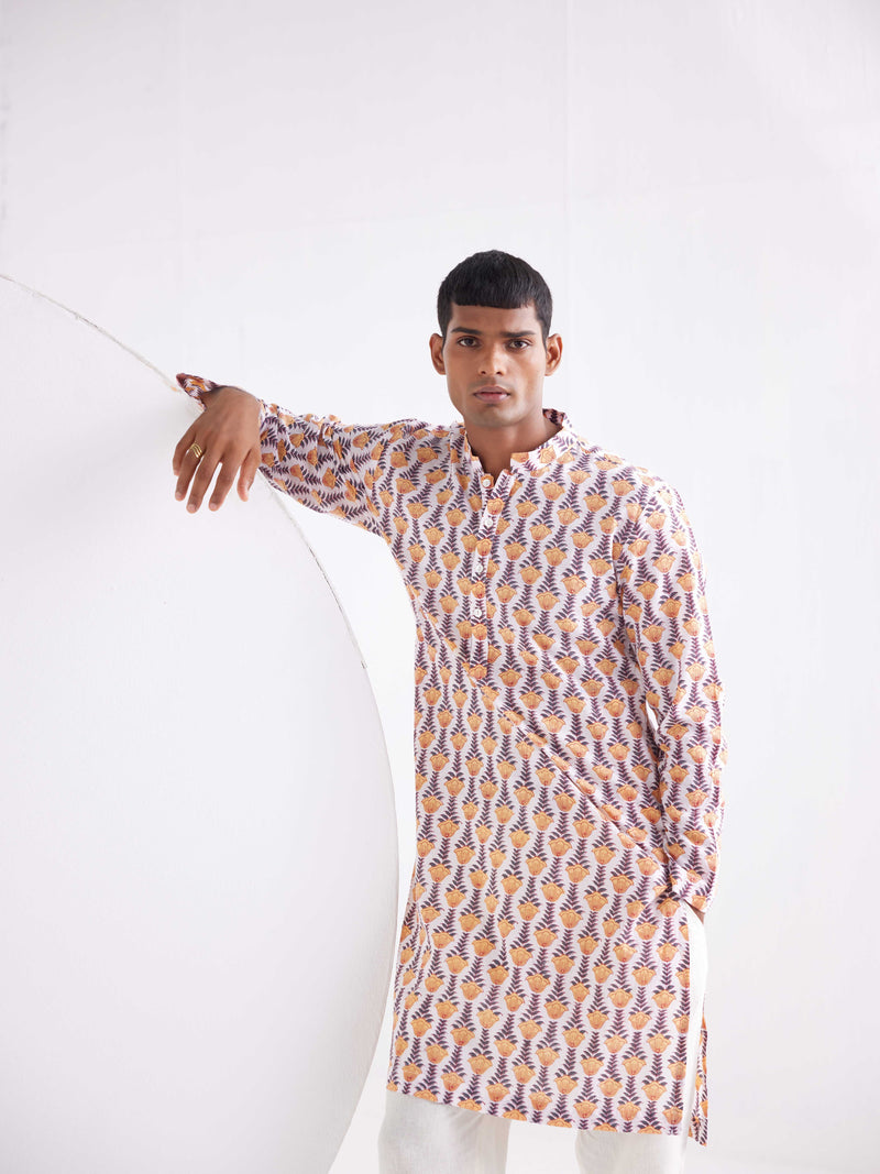 WHITE TULIP PRINTED COTTON KURTA