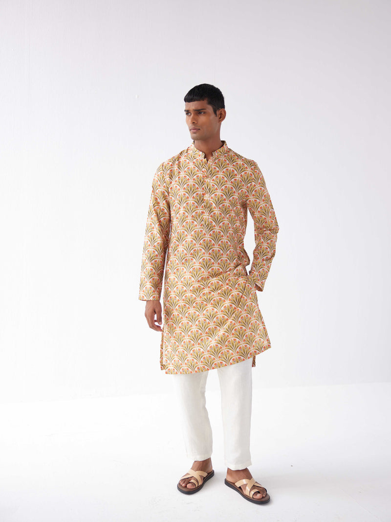 YELLOW MUGHAL FLORAL KURTA