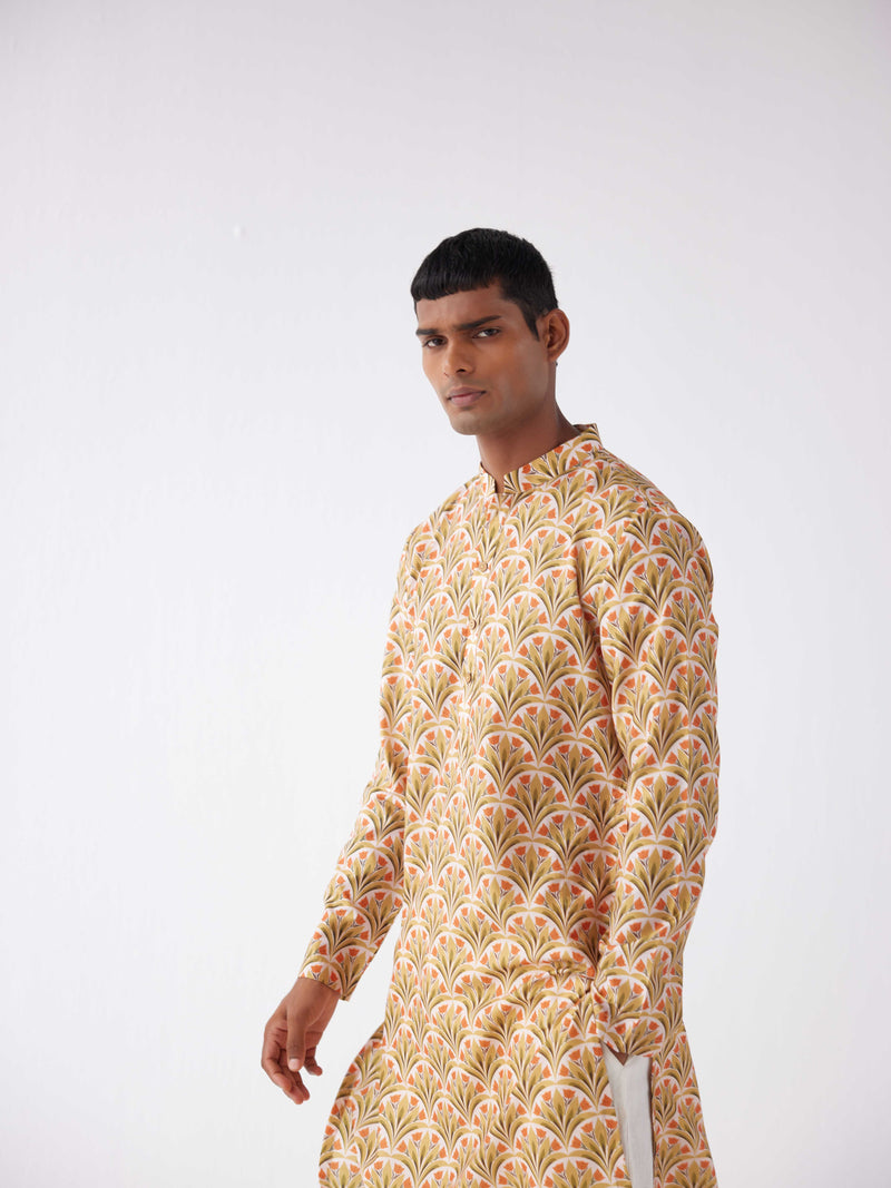 YELLOW MUGHAL FLORAL KURTA