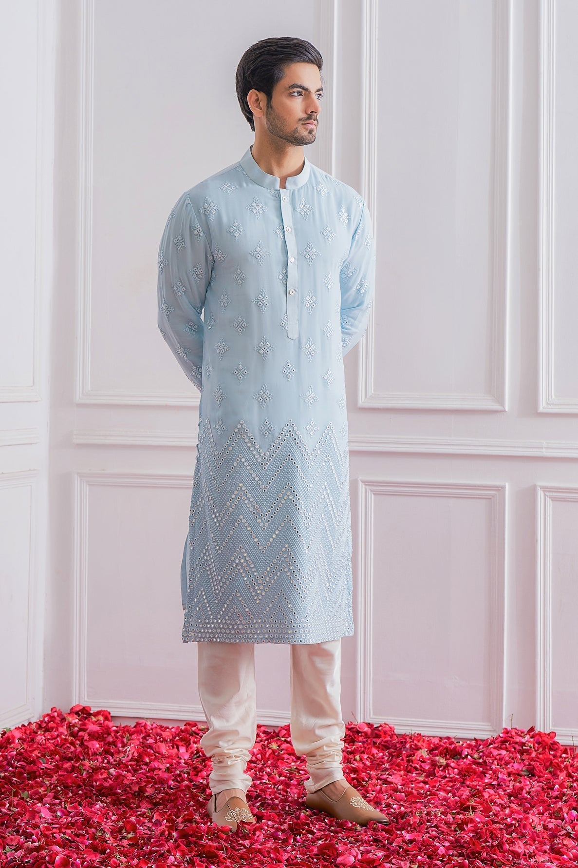 BAHAWALPUR KURTA SET (POWDER BLUE)