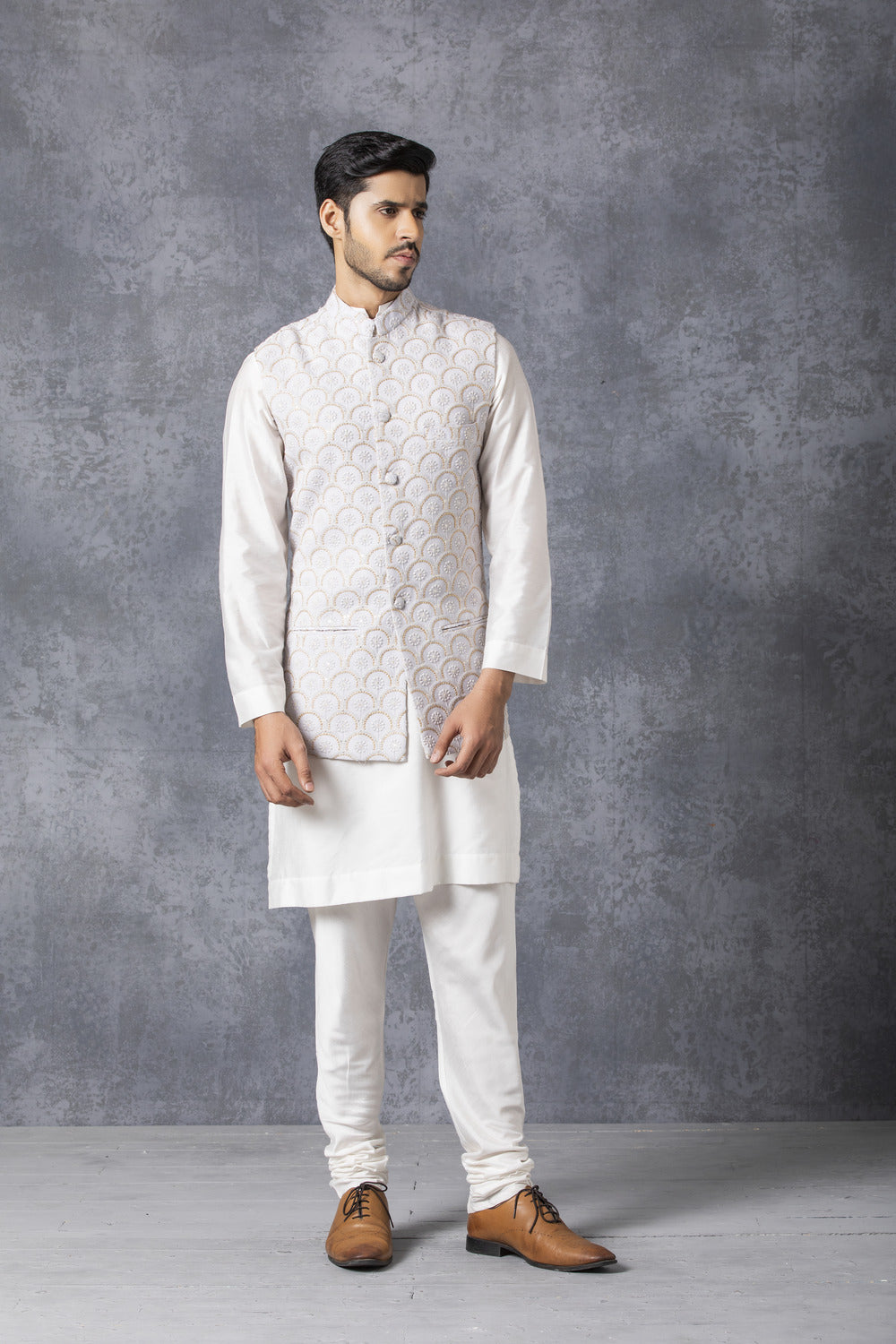 Ice Grey Embroidered Bandi